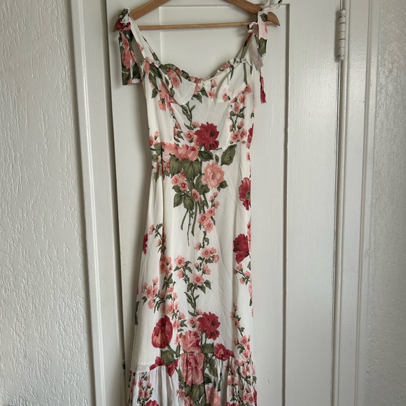 Reformation Floral Midi Dress in Cream and Red - Picture 4 of 7